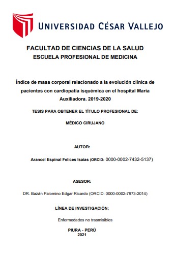 Índice de masa corporal relacionado a la evolución clínica de pacientes con cardiopatía isquémica en el Hospital María Auxiliadora. 2019-2020
