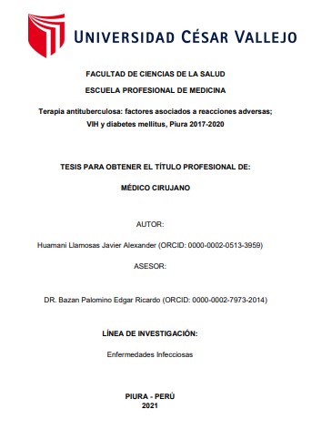 Terapia antituberculosa: factores asociados a reacciones adversas; VIH y diabetes mellitus, Piura 2017-2020