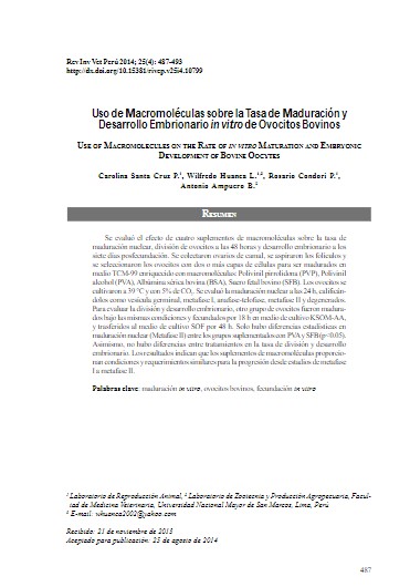 Uso de Macromoléculas sobre la Tasa de Maduración y Desarrollo Embrionario in vitro de Ovocitos Bovinos