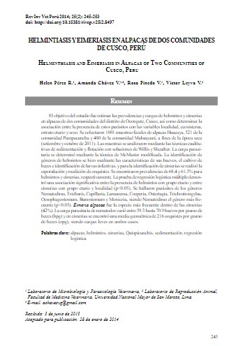HELMINTIASIS Y EIMERIASIS EN ALPACAS DE DOS COMUNIDADES DE CUSCO, PERÚ.