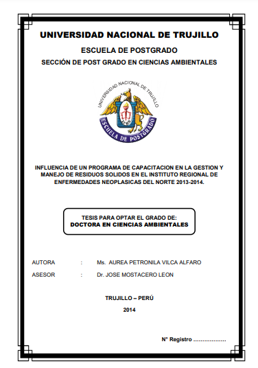 Influencia de un programa de capacitación en la gestión y manejo de residuos sólidos en el instituto regional de enfermedades neoplásicas del norte 2013-2014