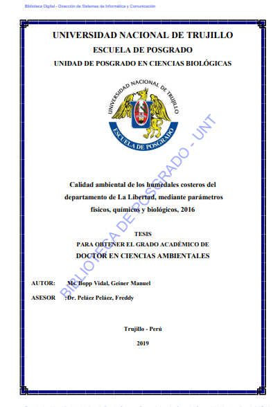 Calidad ambiental de los humedales costeros del departamento de La Libertad, mediante parámetros físicos, químicos y biológicos, 2016