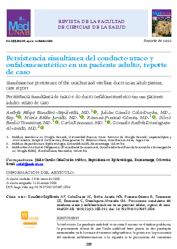 Persistencia simultánea del conducto uraco y onfalomesentérico en un paciente adulto, reporte de caso