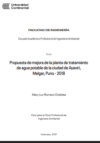 Propuesta de mejora de la planta de tratamiento de agua potable de la ciudad de Ayaviri, Melgar, Puno - 2018