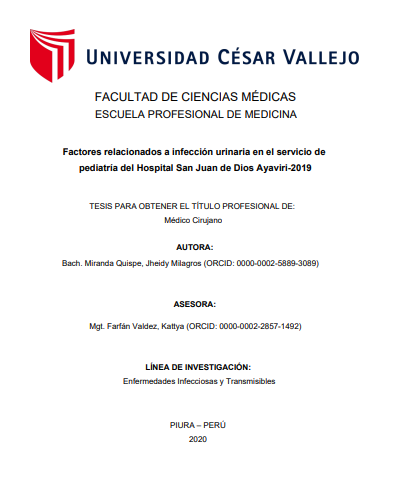 Factores relacionados a infección urinaria en el servicio de pediatría del Hospital San Juan de Dios Ayaviri-2019