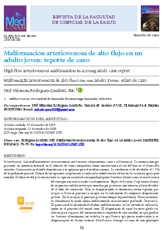 Malformación arteriovenosa de alto flujo en un adulto joven: reporte de caso