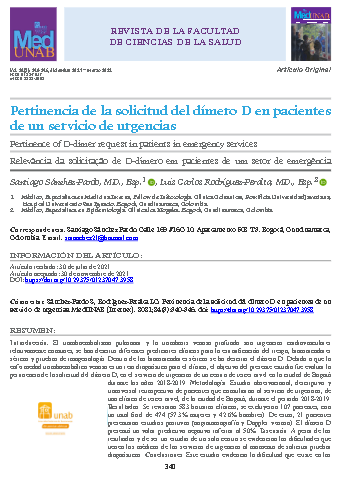 Pertinencia de la solicitud del dímero D en pacientes de un servicio de urgencias