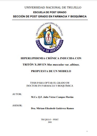 Hiperlipidemia crónica inducida con tritón x-305 en mus musculus var. albinus. propuesta de un modelo