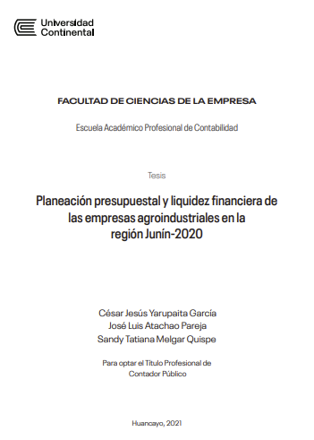 Planeación presupuestal y liquidez financiera de las empresas agroindustriales en la región Junín-2020