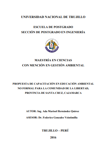 Propuesta de capacitación en educación ambiental no formal para la comunidad de la libertad, provincia de santa cruz, cajamarca