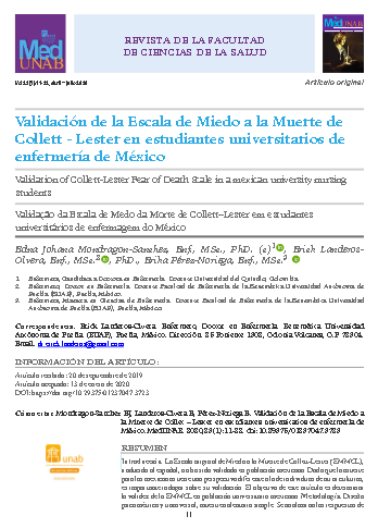 Validación de la Escala de Miedo a la Muerte de Collett – Lester en estudiantes universitarios de enfermería de México