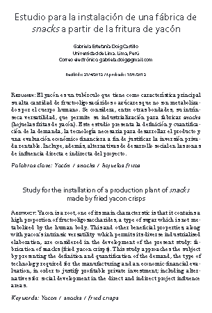 Estudio para la instalación de una fábrica de snacks a partir de la fritura de yacón