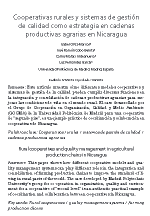 Cooperativas rurales y sistemas de gestión de calidad como estrategia en cadenas productivas agrarias en Nicaragua