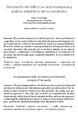 Simulación del tráfico en una vía expresa y análisis estadístico de los resultados