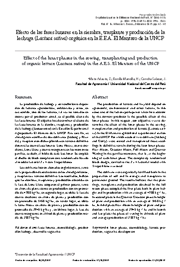 Efecto de las fases lunares en la siembra, trasplante y producción de la lechuga (Lactuca sativa) orgánica en la E.E.A. El Mantaro de la UNCP