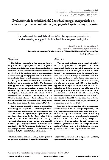 Evaluación de la viabilidad del Lactobacillus spp. encapsulado en maltodextrina, como probiótico en un jugo de Lepidium meyenni walp