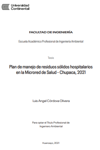 Plan de manejo de residuos sólidos hospitalarios en la Microred de Salud - Chupaca, 2021