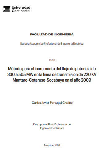 Método para el incremento del flujo de potencia de 330 a 505 MW en la línea de transmisión de 220 KV Mantaro-Cotaruse-Socabaya en el año 2009