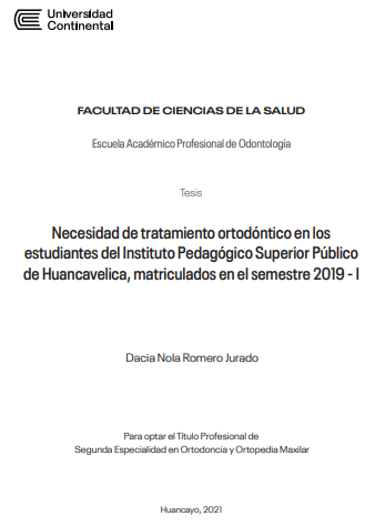 Necesidad de tratamiento ortodóntico en los estudiantes del Instituto Pedagógico Superior Público de Huancavelica, matriculados en el semestre 2019 - I