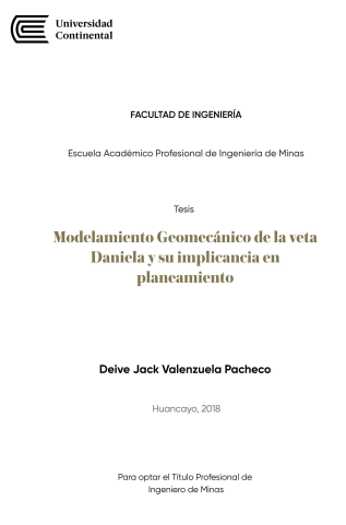 Modelamiento Geomecánico de la veta Daniela y su implicancia en planeamiento