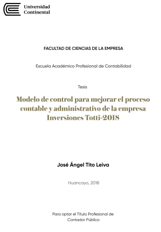 Modelo de control para mejorar el proceso contable y administrativo de la empresa Inversiones Totti - 2018