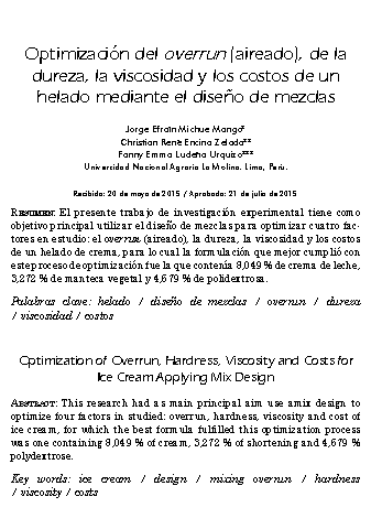 Optimización del overrun (aireado), de la dureza, la viscosidad y los costos de un helado mediante el diseño de mezclas