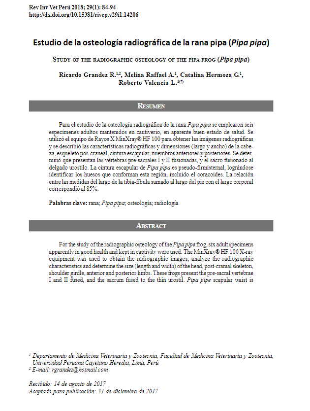 Estudio de la osteología radiográfica de la rana pipa (Pipa pipa)