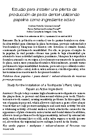 Estudio para instalar una planta de producción de pasta dental utilizando papaína como ingrediente activo