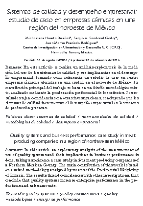 Sistemas de calidad y desempeño empresarial: estudio de caso en empresas cárnicas en una región del noroeste de México