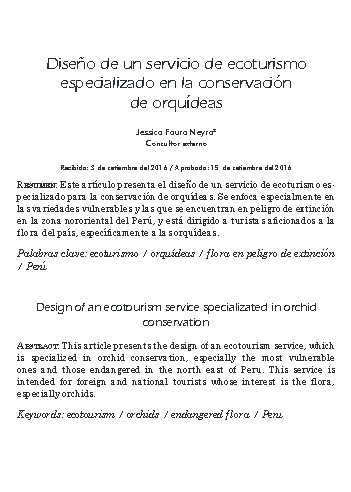 Diseño de un servicio de ecoturismo especializado en la conservación de orquídeas