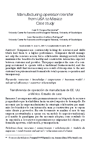 Transferencia de operación de manufactura de EE. UU. a México. Estudio de caso
