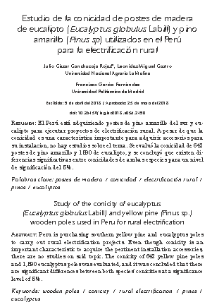 Estudio de la conicidad de postes de madera de eucalipto (Eucalyptus globulus Labill) y pino amarillo (Pinus sp) utilizados en el Perú para la electrificación rural