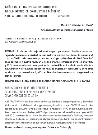 Análisis de una operación industrial de suministro de combustible diésel B-5 y desarrollo de una solución de optimización