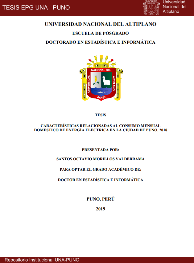 Características relacionadas al consumo mensual doméstico de energía eléctrica en la ciudad de Puno, 2018