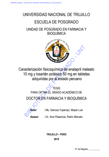 Caracterización fisicoquímica de enalapril maleato 10 mg y losartán potásico 50 mg en tabletas adquiridas por el estado peruano