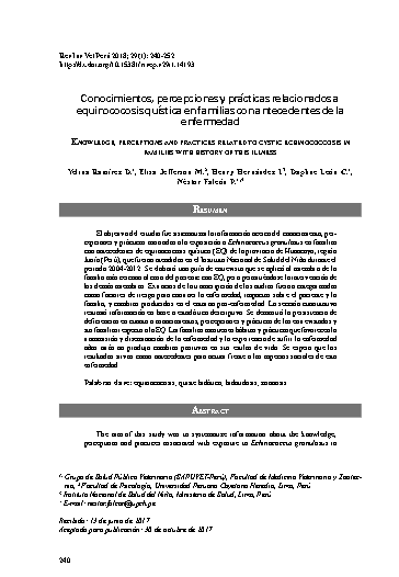 Conocimientos, percepciones y prácticas relacionados a equinococosis quística en familias con antecedentes de la enfermedad