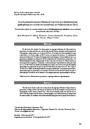 Coproprevalencia de infestación canina por Echinococcus granulosus en un distrito endémico en hidatidosis en Perú