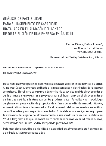 Análisis de factibilidad para el incremento de capacidad instalada en el almacén del centro de distribución de una empresa en Cancún