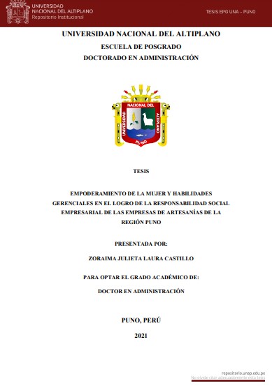 Empoderamiento de la mujer y habilidades gerenciales en el logro de la responsabilidad social empresarial de las empresas de artesanías de la región Puno