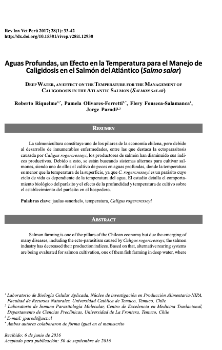 Aguas Profundas, un Efecto en la Temperatura para el Manejo de Caligidosis en el Salmón del Atlántico (Salmo salar)