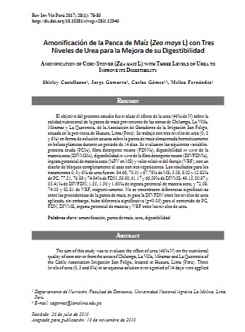 Amonificación de la Panca de Maíz (Zea mays L) con Tres Niveles de Urea para la Mejora de su Digestibilidad