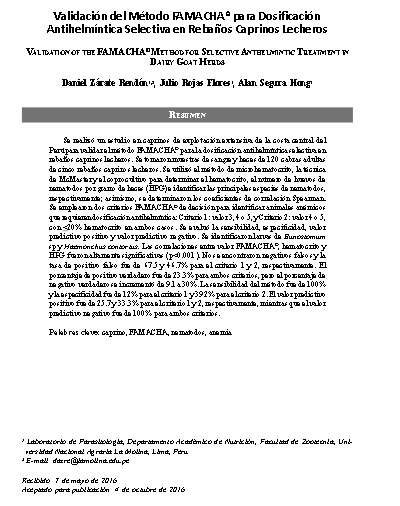 Validación del Método FAMACHA© para Dosificación Antihelmíntica Selectiva en Rebaños Caprinos Lecheros