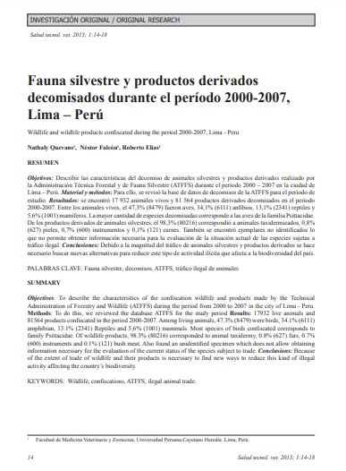 Fauna silvestre y productos derivados decomisados durante el período 2000-2007, Lima – Perú