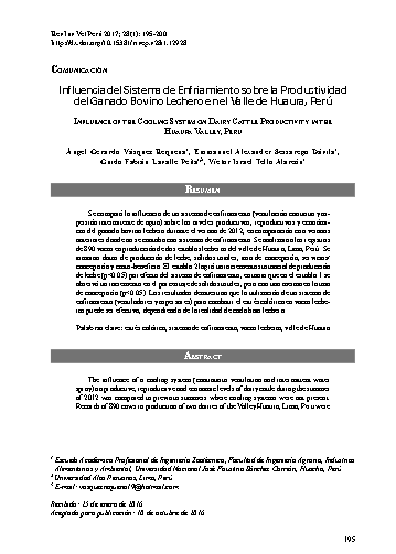 Influencia del Sistema de Enfriamiento sobre la Productividad del Ganado Bovino Lechero en el Valle de Huaura, Perú