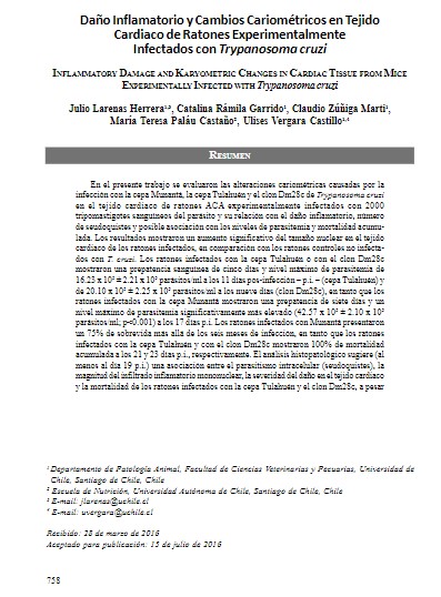 Daño Inflamatorio y Cambios Cariométricos en Tejido Cardiaco de Ratones Experimentalmente Infectados con Trypanosoma cruzi