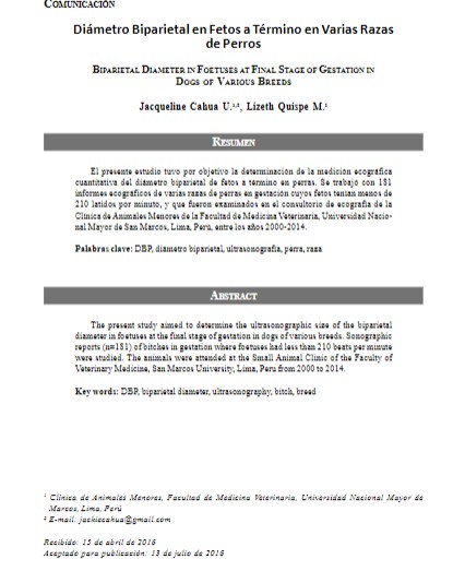 Diámetro Biparietal en Fetos a Término en Varias Razas de Perros