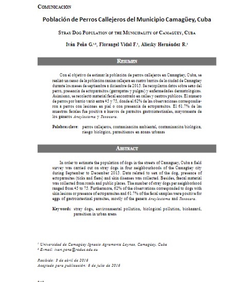 Población de Perros Callejeros del Municipio Camagüey, Cuba