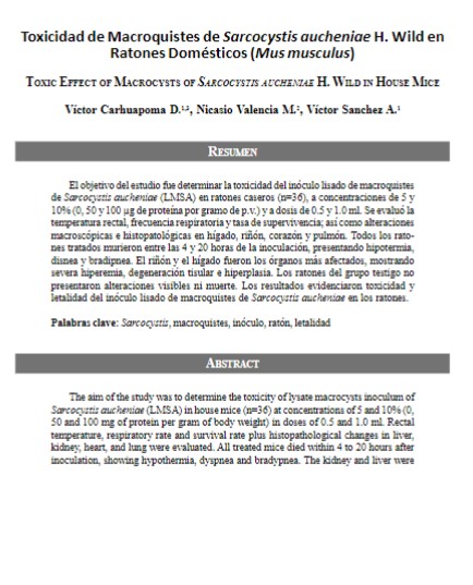 Toxicidad de Macroquistes de Sarcocystis aucheniae H. Wild en Ratones Domésticos (Mus musculus)