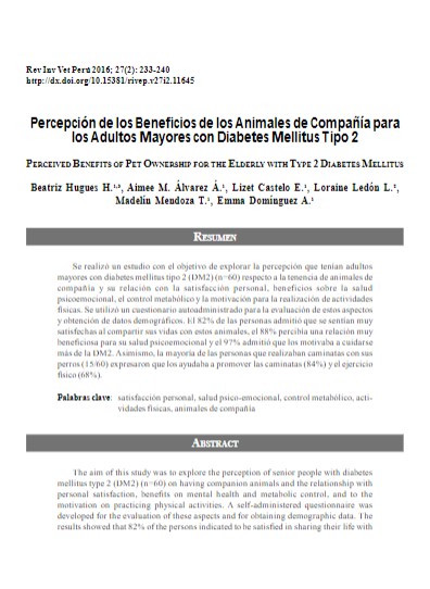 Percepción de los Beneficios de los Animales de Compañía para los Adultos Mayores con Diabetes Mellitus Tipo 2