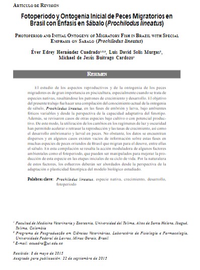 Fotoperiodo y Ontogenia Inicial de Peces Migratorios en Brasil con Énfasis en Sábalo (Prochilodus lineatus)